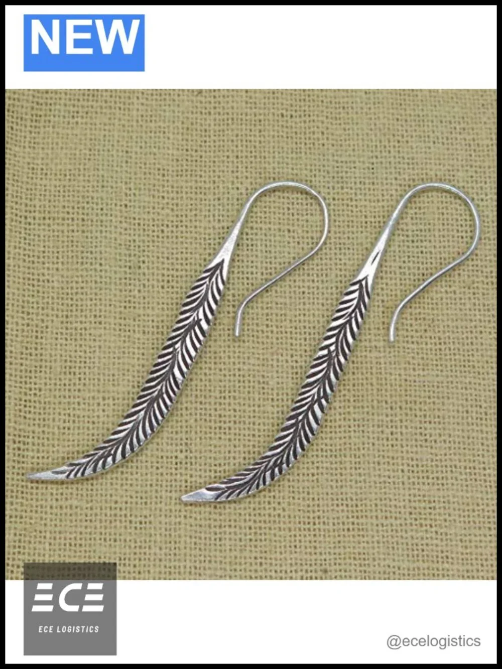 Sterling Silver Long Feather Earrings Handmade Oxidized Tribal Spike Drop Dangle